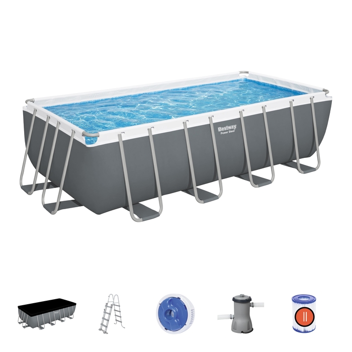 BESTWAY 56670 POWER STEEL RECTANGULAR FRAME POOL 488X244X122CM WHITE