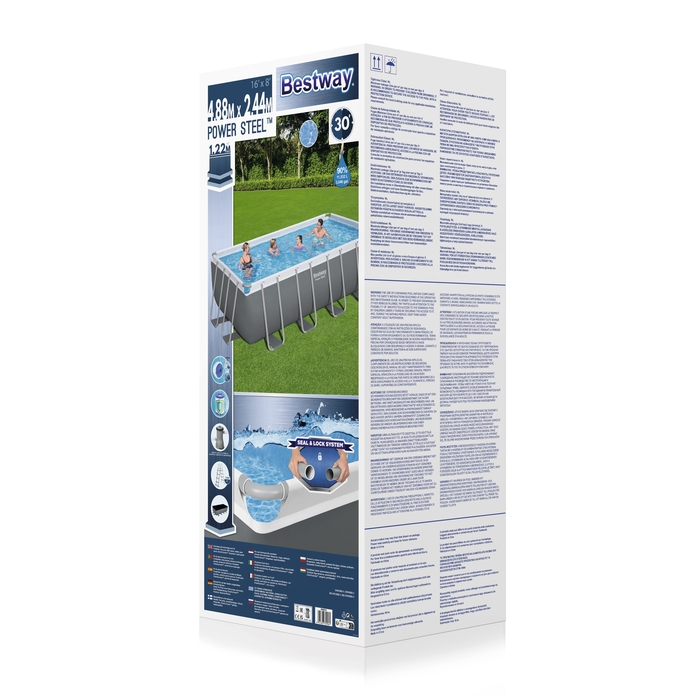 BESTWAY 56670 POWER STEEL RECTANGULAR FRAME POOL 488X244X122CM WHITE