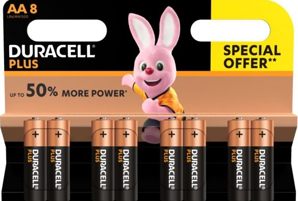 DURACELL PLUS 100% EXTRA LIFE ALKALINE POWER AA PACK OF 8