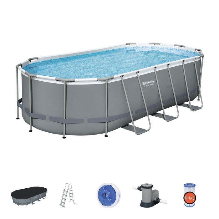 BESTWAY 56710 POWER STEEL FRAME OVAL POOL 549X274X122CM GRAY