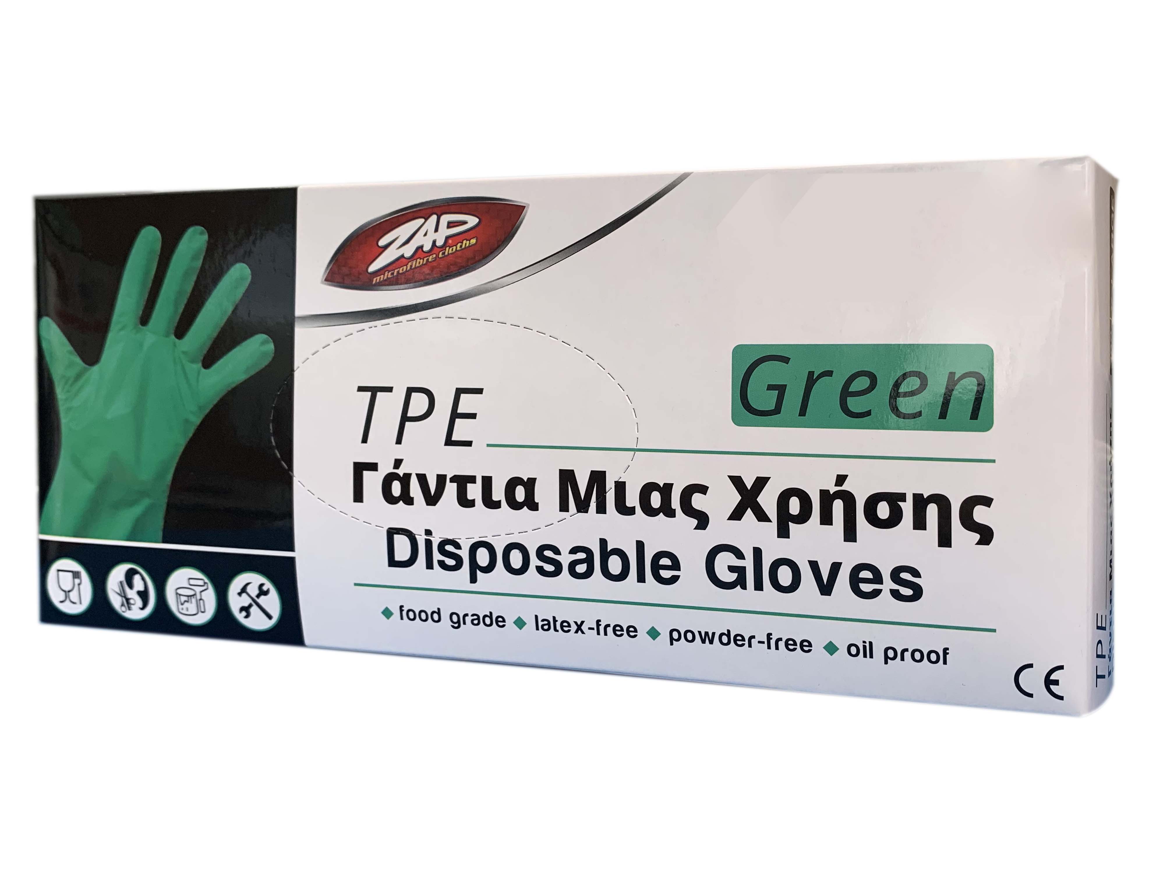 ZAP TPE DISPOSABLE GLOVES GREEN MEDIUM 100PCS