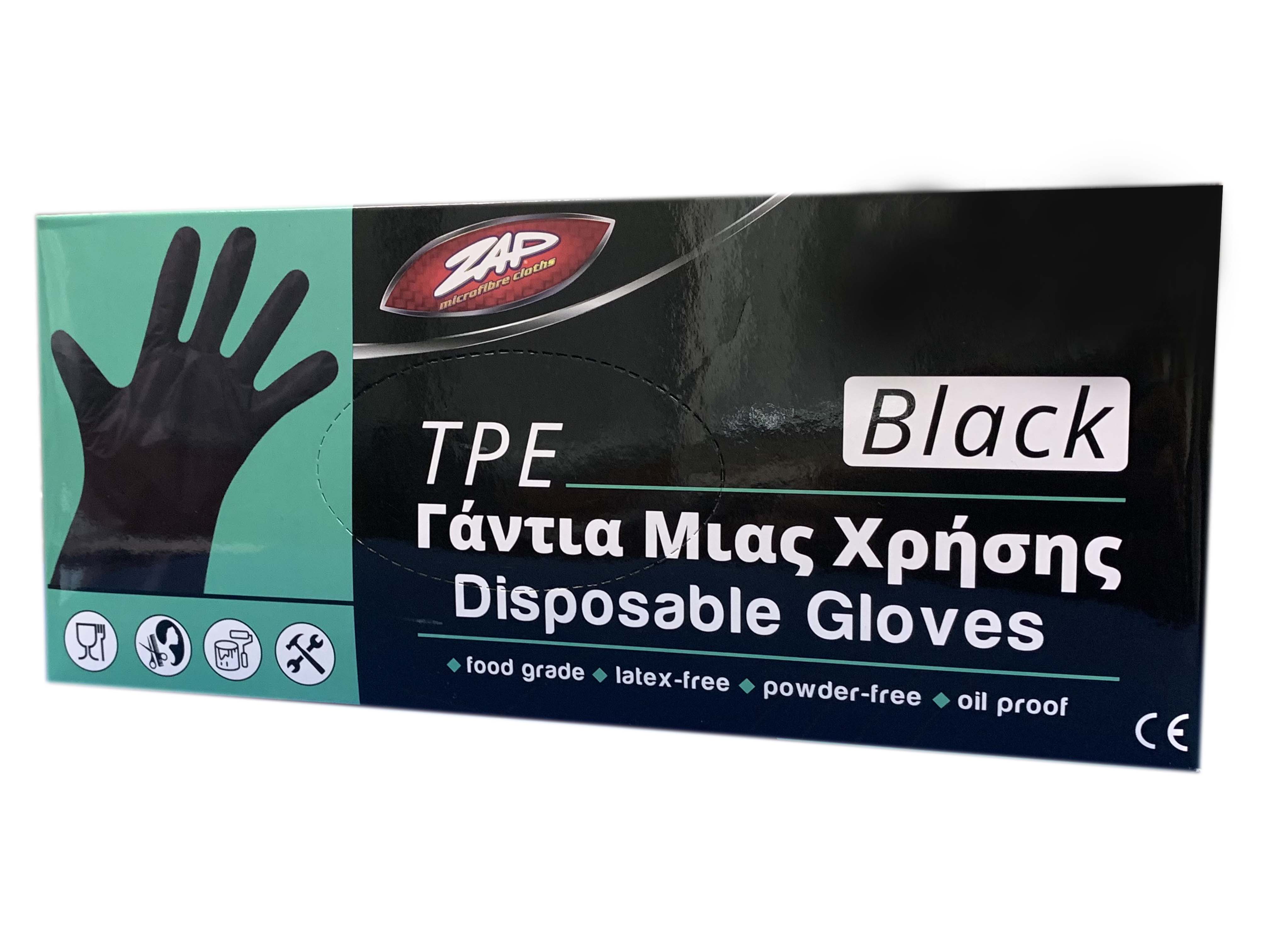 ZAP TPE DISPOSABLE GLOVES BLACK LARGE 100PCS