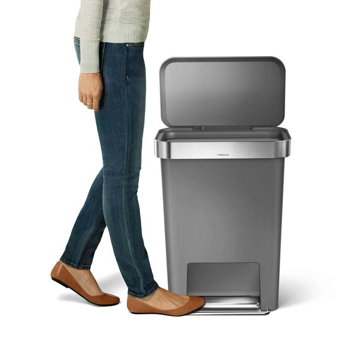 SIMPLEHUMAN PLASTIC RECTANGULAR STEP CAN 45LTR GREY