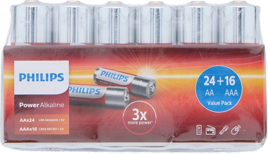 PHILIPS ALKALINE BATTERIES AA-24 & AAA-16