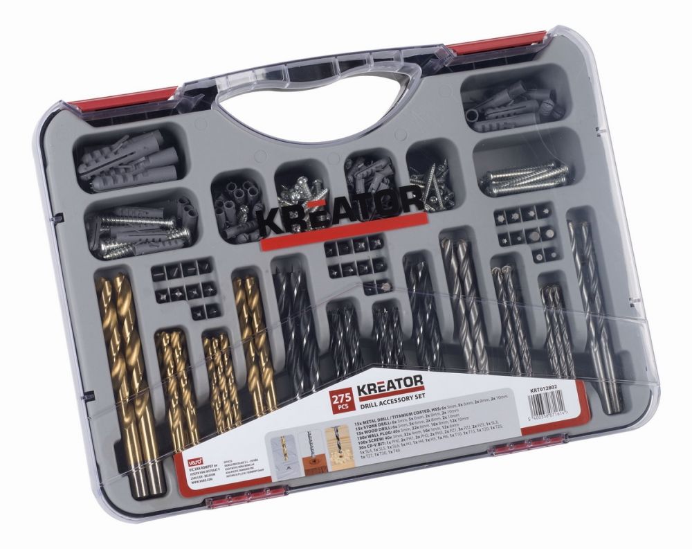 KREATOR KRT012802 DRILL ACCESSORIES SET 36X35X27CM - 275PCS 