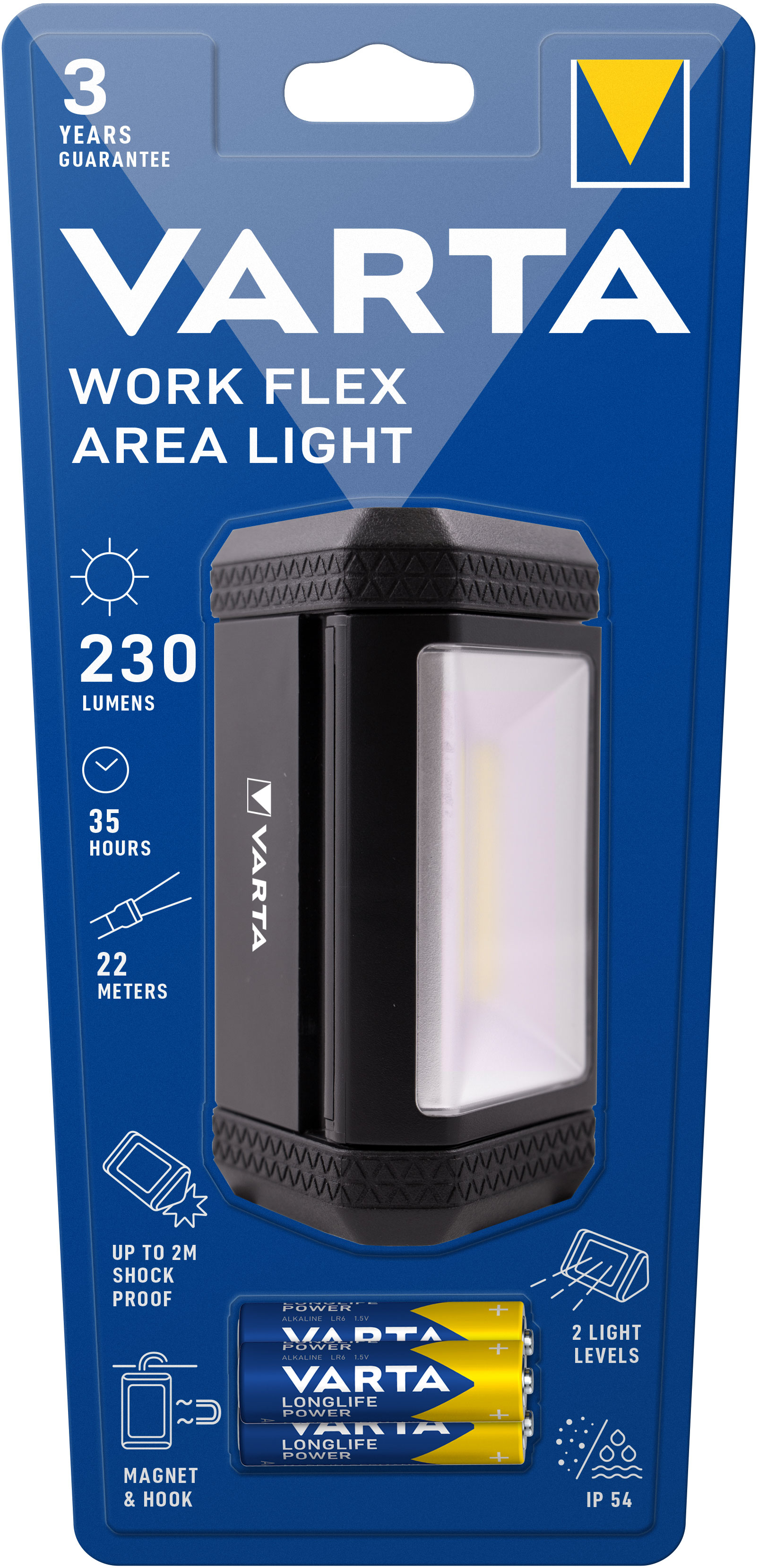 VARTA WORK FLEX AREA LIGHT FLASHLIGHT INCL. 3X LONGLIFE POWER AA