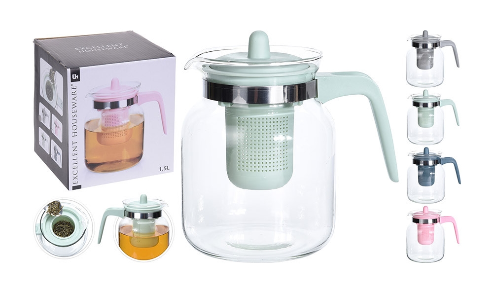 TEAPOT GLASS 1500ML 4 ASSORTED COLORS