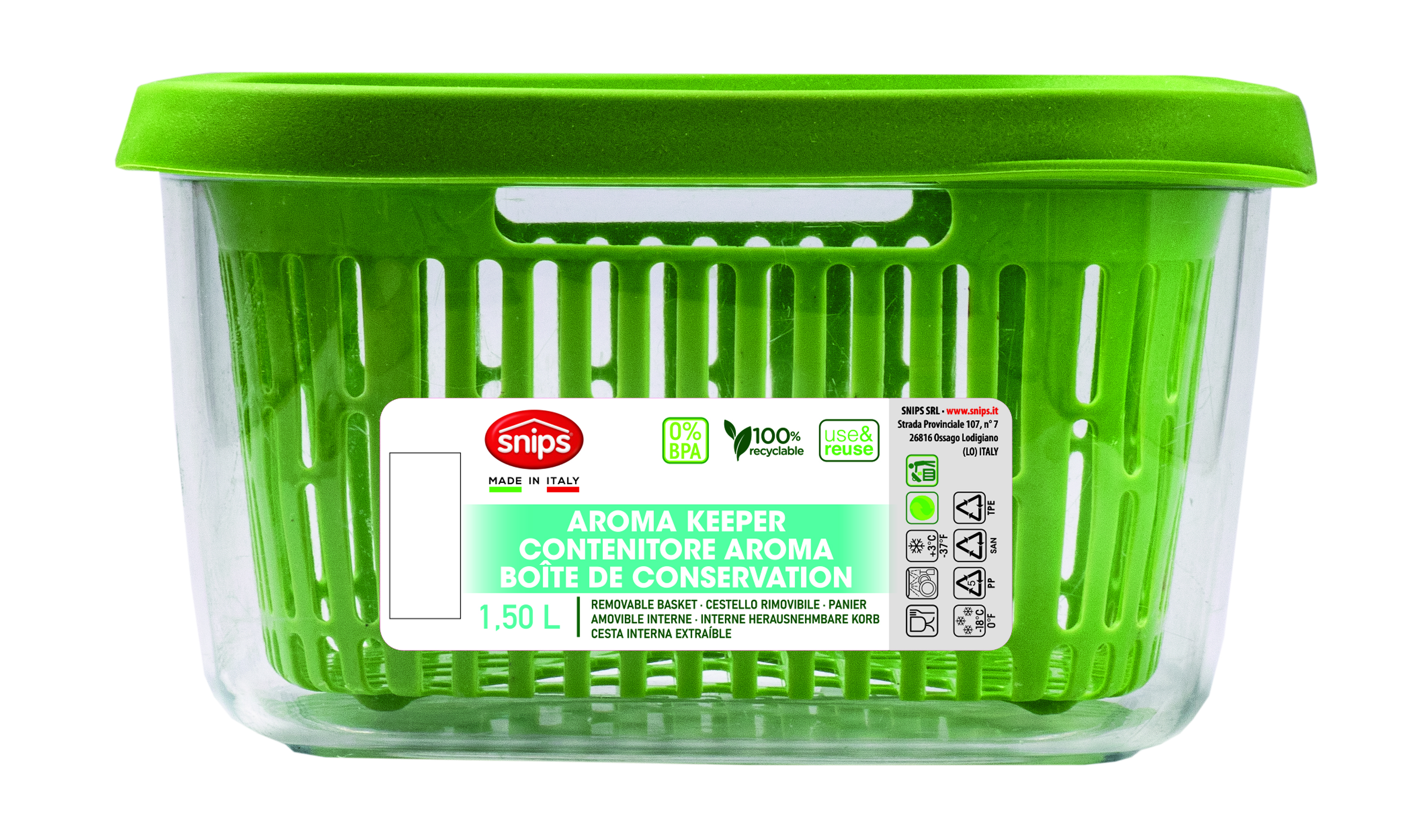 SNIPS AROMA PLASTIC FOOD CONTAINER 1.5L GREEN