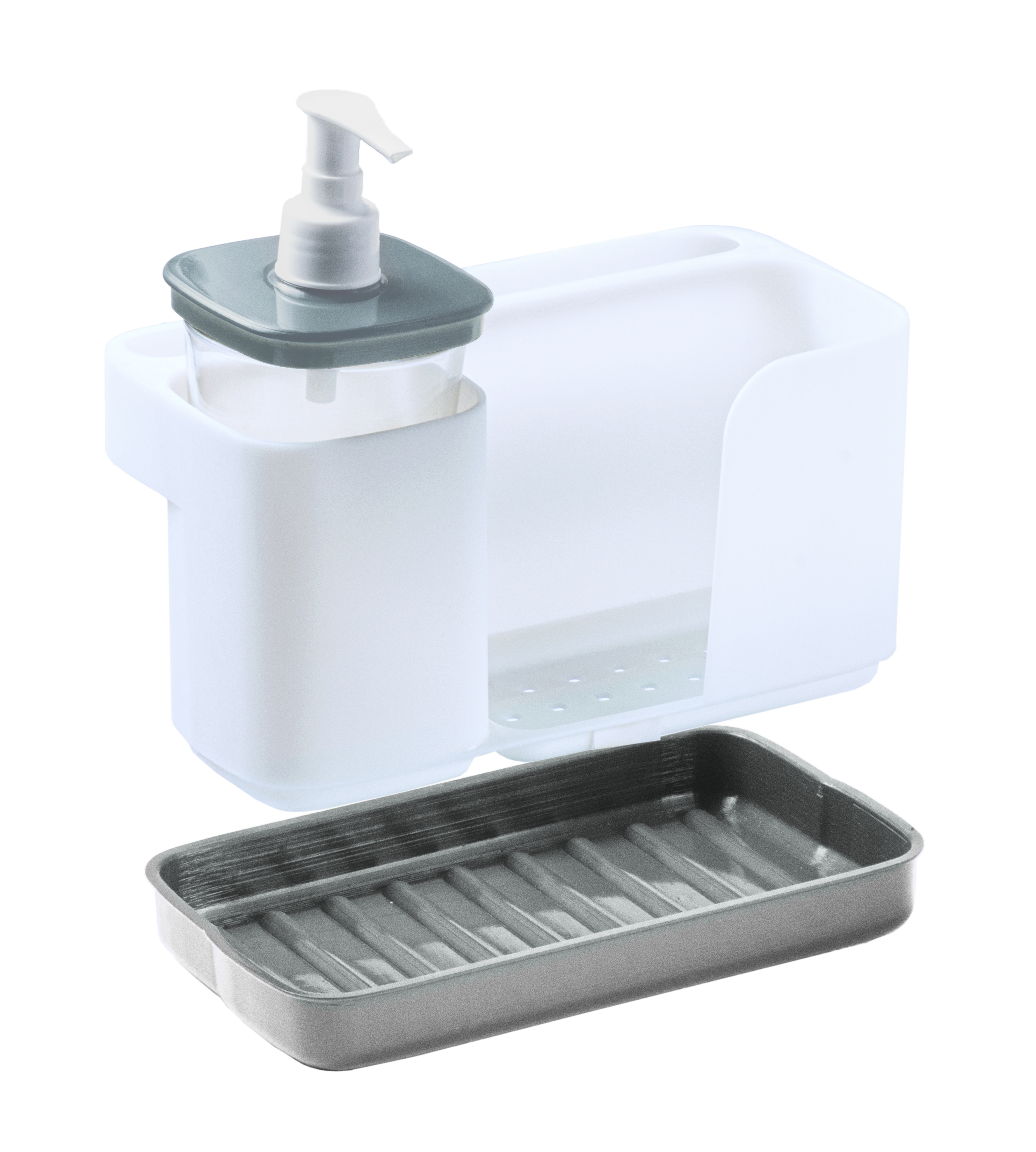 SNIPS RECTANGLE SPONGE HOLDER WITH DISPENSER - WHITE /GREY