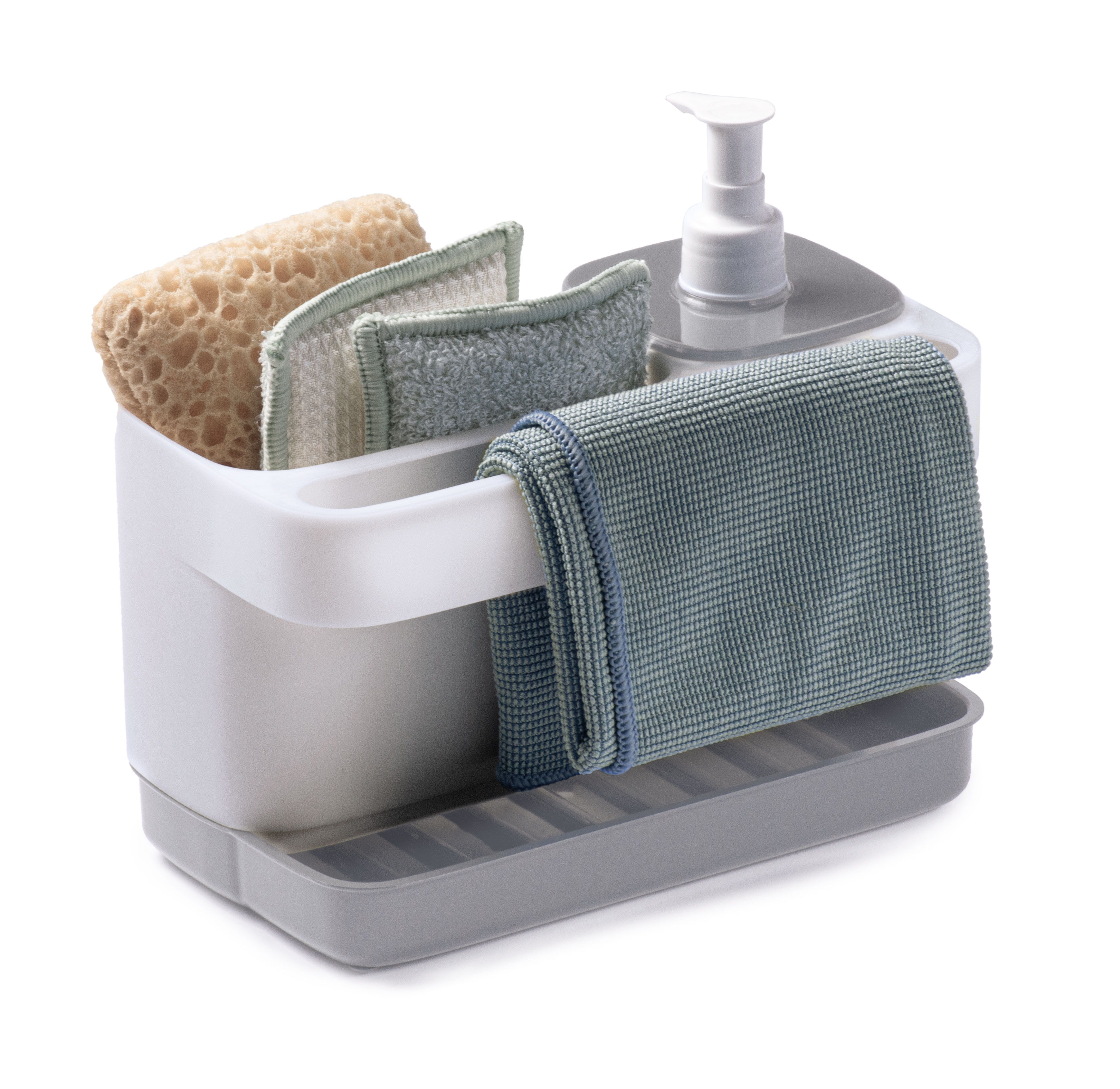 SNIPS RECTANGLE SPONGE HOLDER WITH DISPENSER - WHITE /GREY