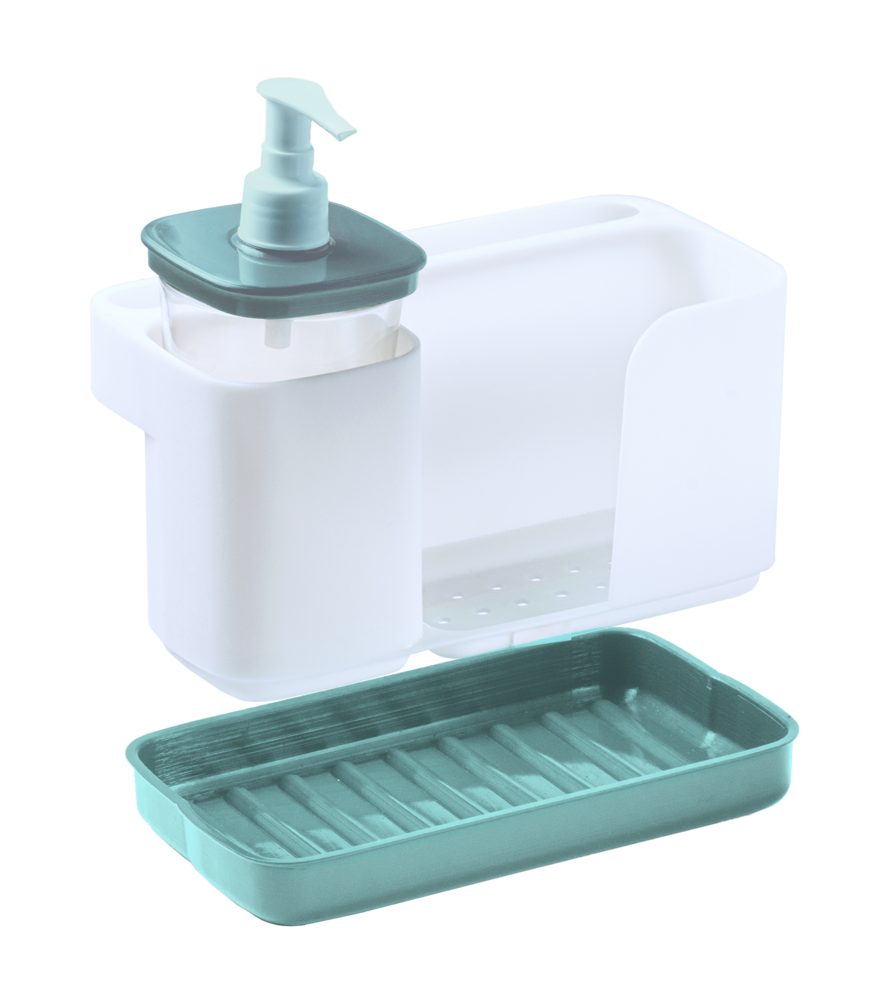 SNIPS RECTANGLE SPONGE HOLDER WITH DISPENSER - WHITE /BLUE