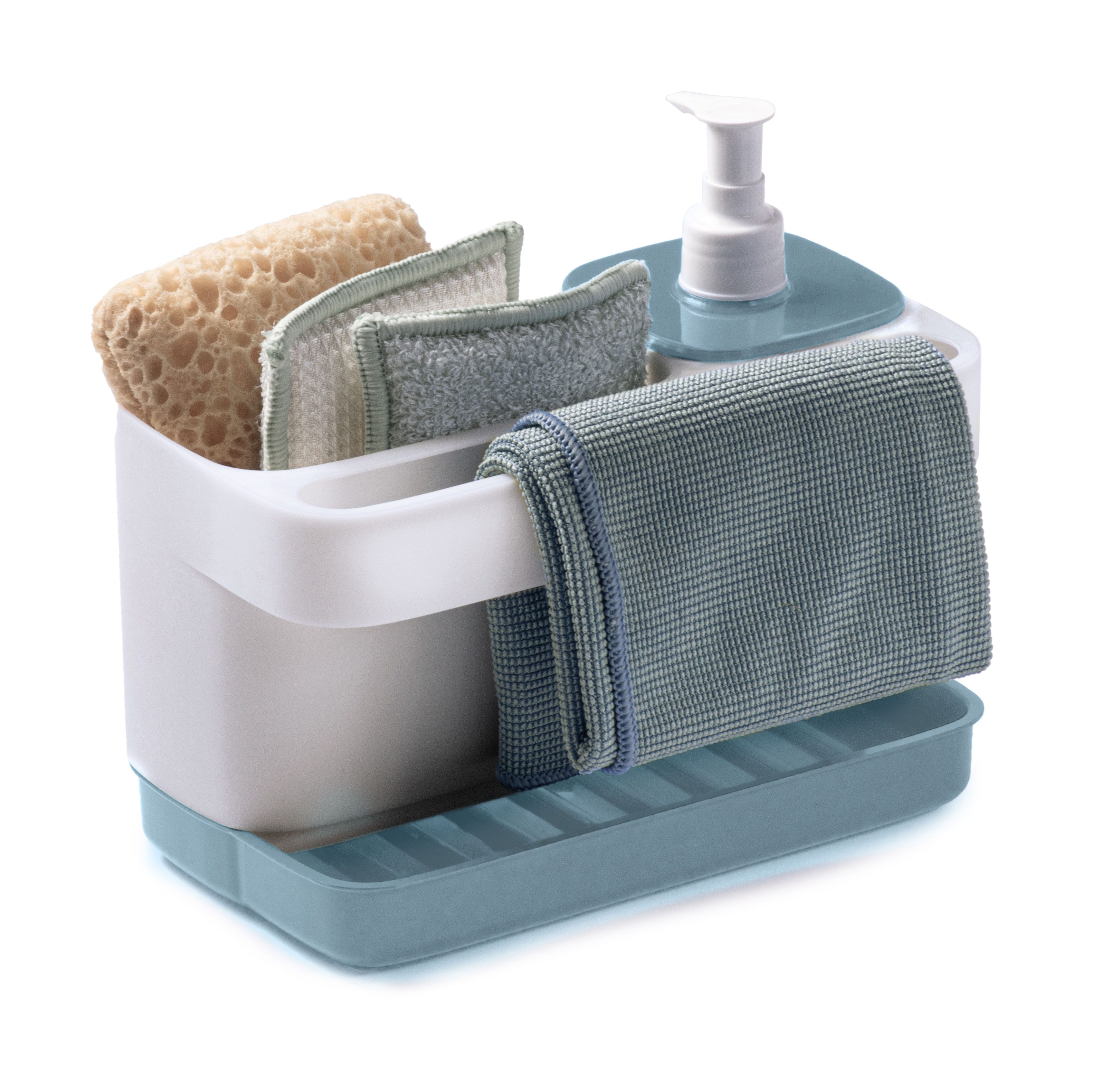 SNIPS RECTANGLE SPONGE HOLDER WITH DISPENSER - WHITE /BLUE