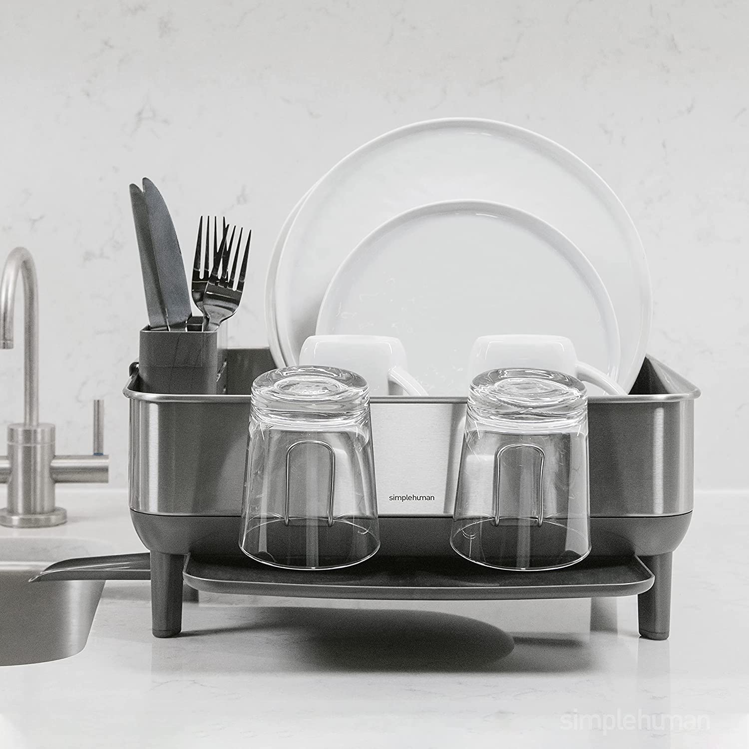 SIMPLEHUMAN DISH RACK STAINLESS STEEL COMPACT WHITE 38X30.3X19.5CM