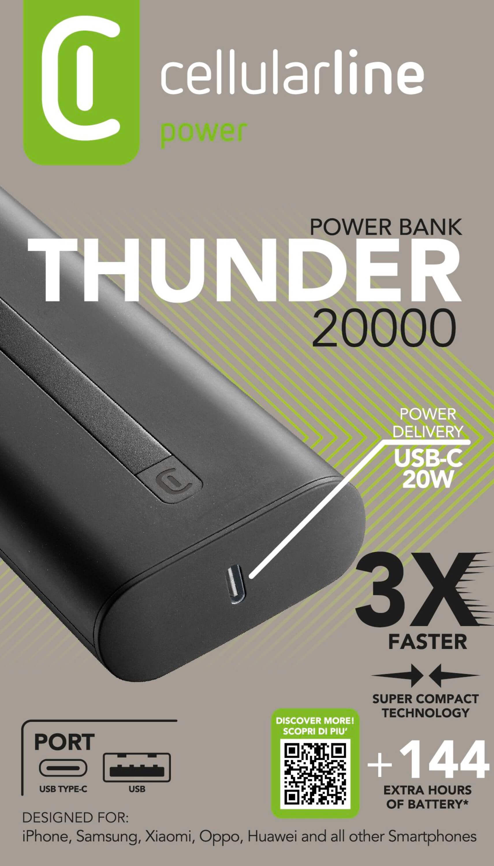 CELLULAR LINE POWER BANK THUNDER 20000mAh