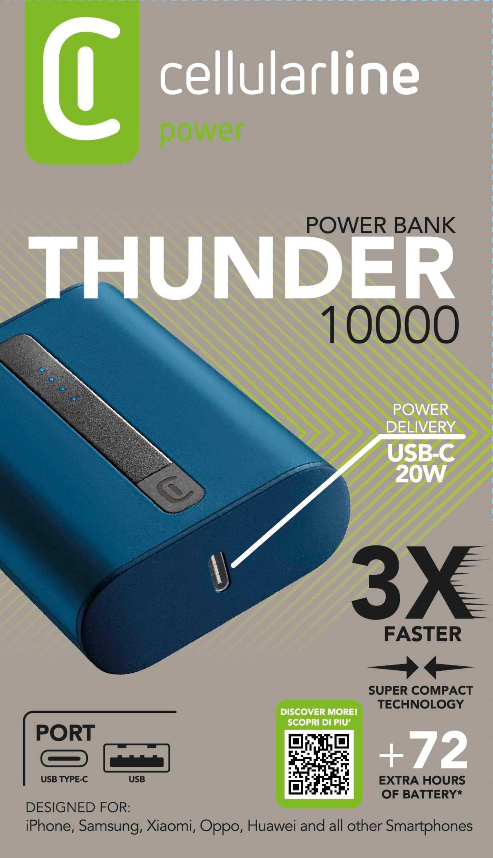 CELLULAR LINE POWER BANK THUNDER 10000mAh