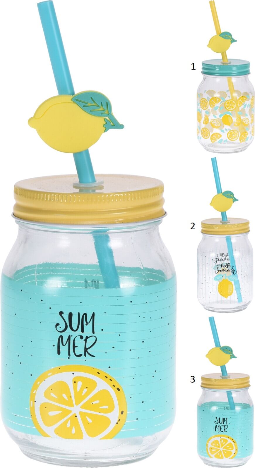 DRINKING JAR WITH STRAW  400ML 3 ASSORTED DESIGNS