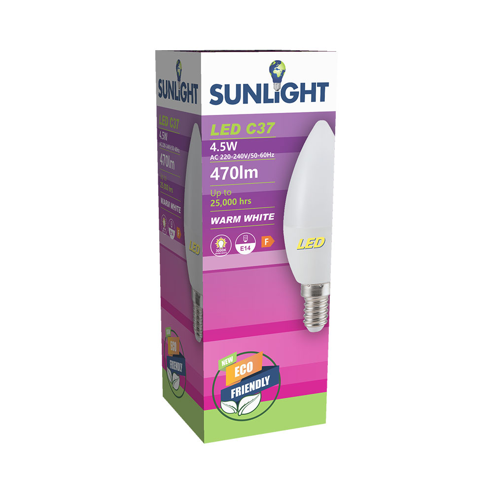 SUNLIGHT LED 4.5W C37 ΛΑΜΠΤΗΡΑΣ ΚΕΡΙΟΥ E14 470LM 3000K FROSTED