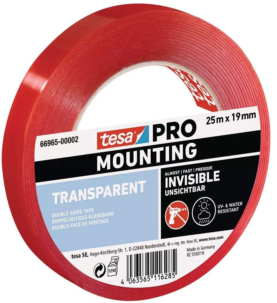 TESA PRO DOUBLE-FACE TAPE TRANSPARENT 0,2mm 25Mx19mm