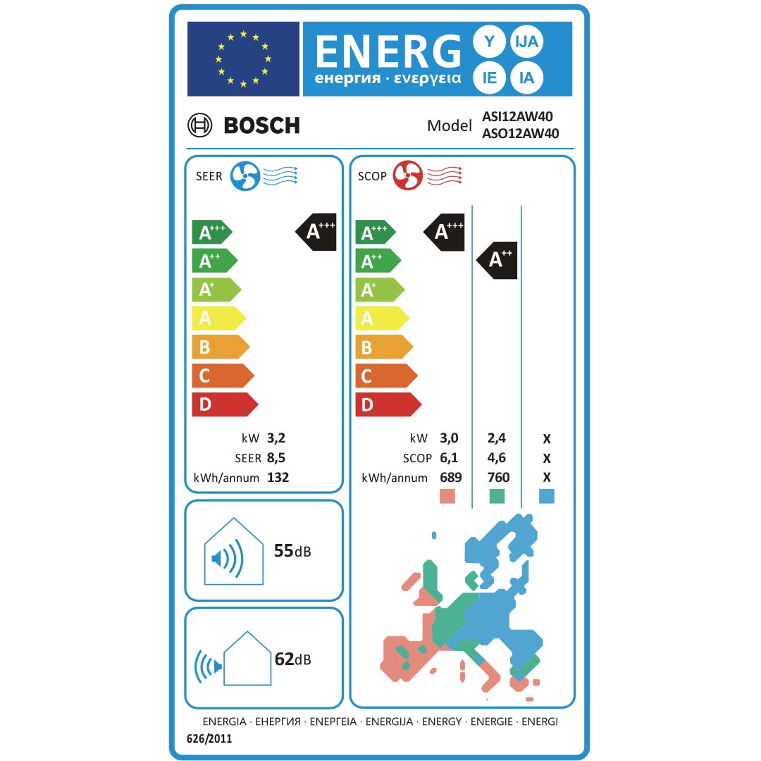 BOSCH ASI12AW40 AIRCONDITION 12000BTU SERIES 6 WIFI PERFECTCLIMA COOLING A++/ HEATING A+++