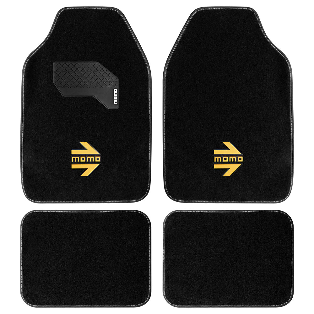 MOMO ΑRROW SET OF 4 BLACK CARPET MAT YELLOW LOGO RHD