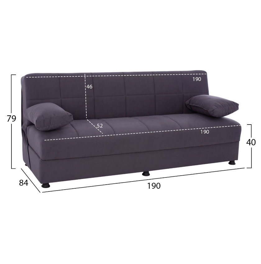 EGE HM3067.03 SOFA BED 3 SEATS VELVET GREY 192X74X82CM