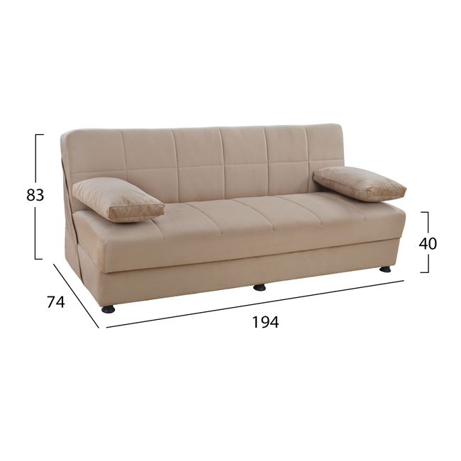 EGE HM3067.05 SOFA BED 3 SEATS VELVET BEIGE 192X74X82CM