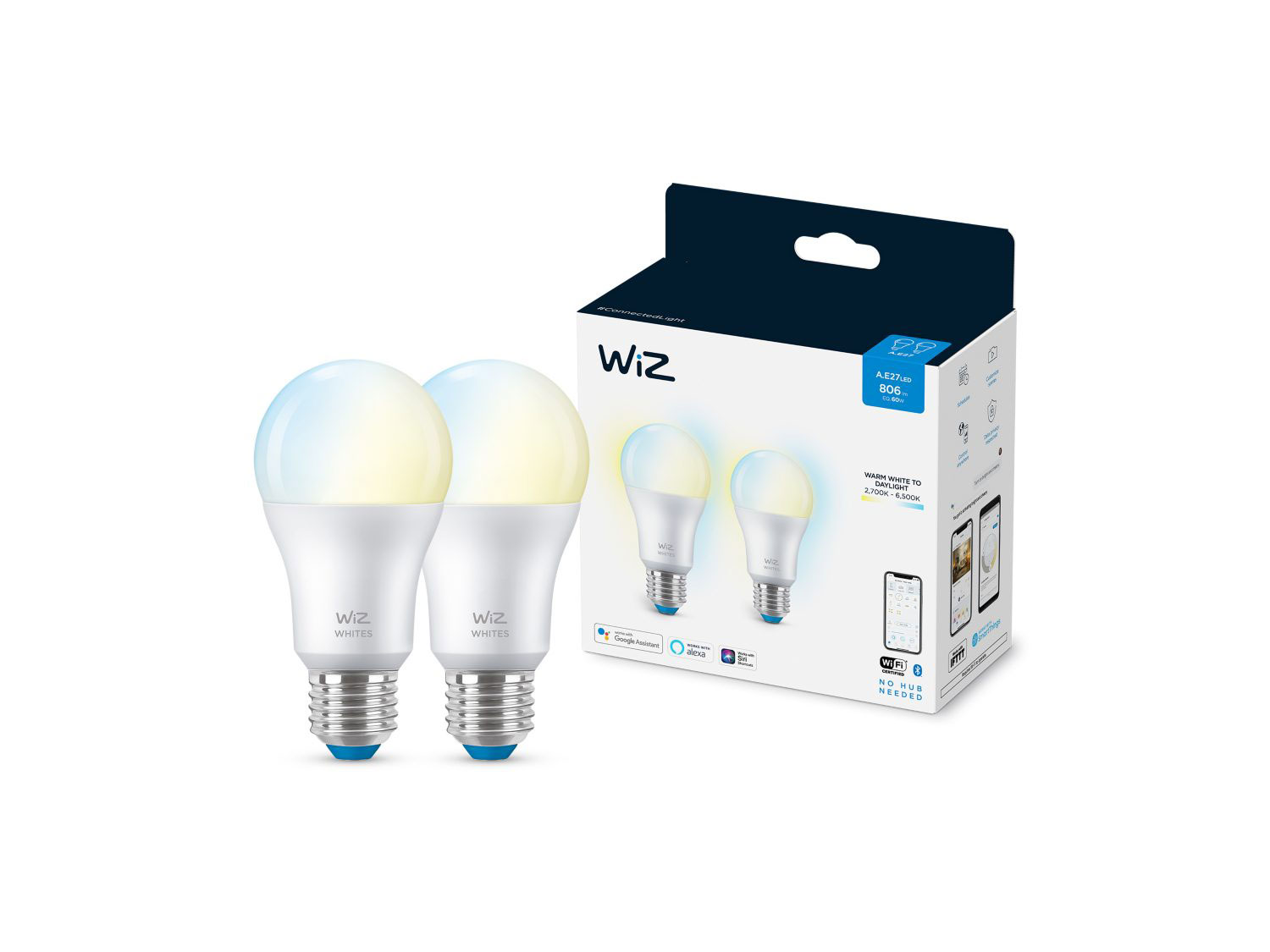 WIZ BULB TUNABLE WHITE 60W E27 F/6 2PCS