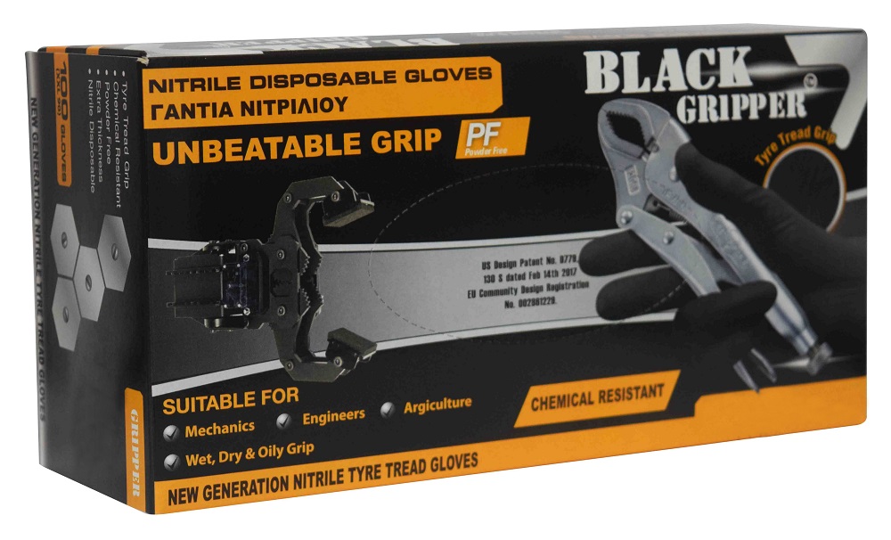 BLACK GRIPPER NITRILE GLOVES MEDIUM 100PCS