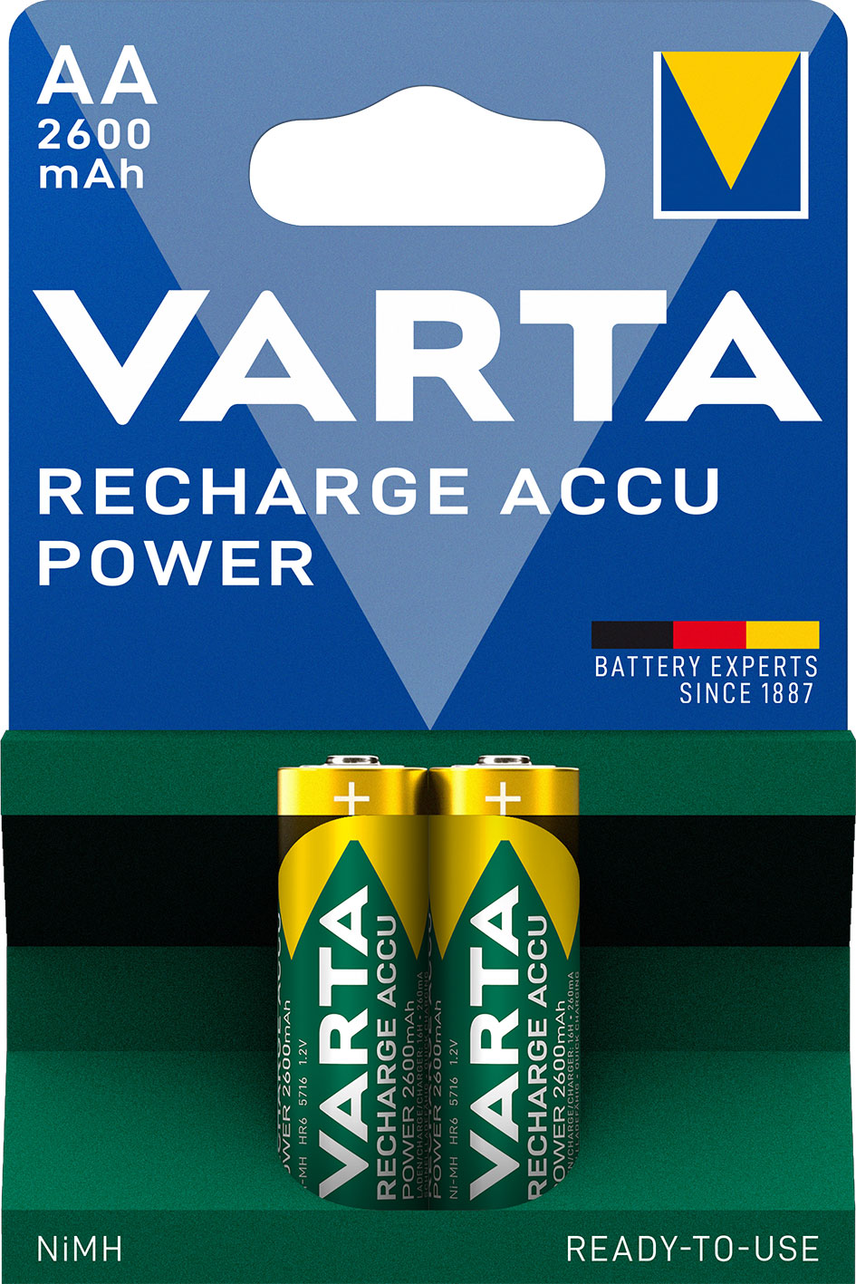 VARTA RECHARGE ACCU POWER PRE-CHARGED RECHARGEABLE BATTERIES AA 2-PACK 2600MAH