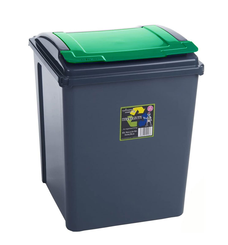 RECYCLE SLIM 50L WITH LID GREEN 40X40XH51CM