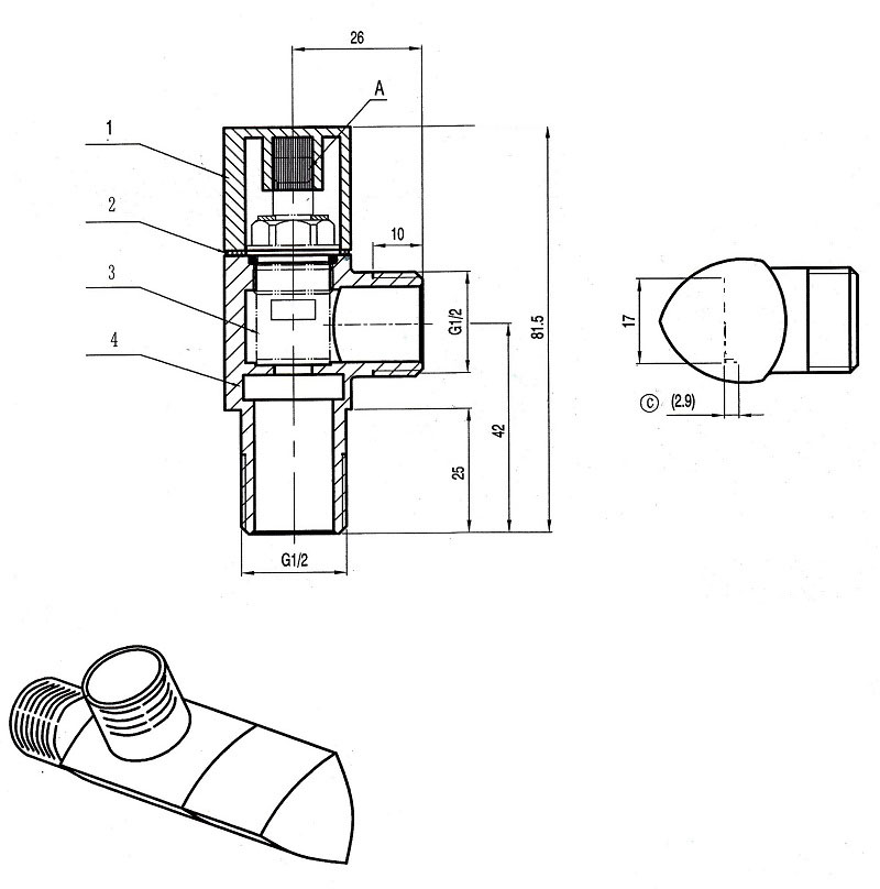 RAVELLI RV ANGLE VALVE 1/2X1/2 W TAPE