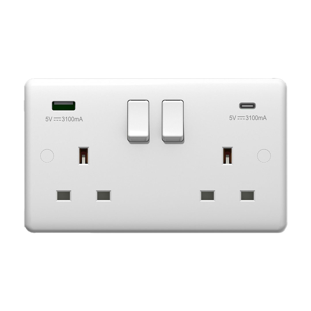 POWERLINK ACCESSORIES 13A SP 2-GANG ΔΙΠΛΗ ΠΡΙΖΑ ΜΕ ΔΙΠΛΟ ΦΟΡΤΙΣΤΗ USB TYPE-A & TYPE-C ΛΕΥΚΗ