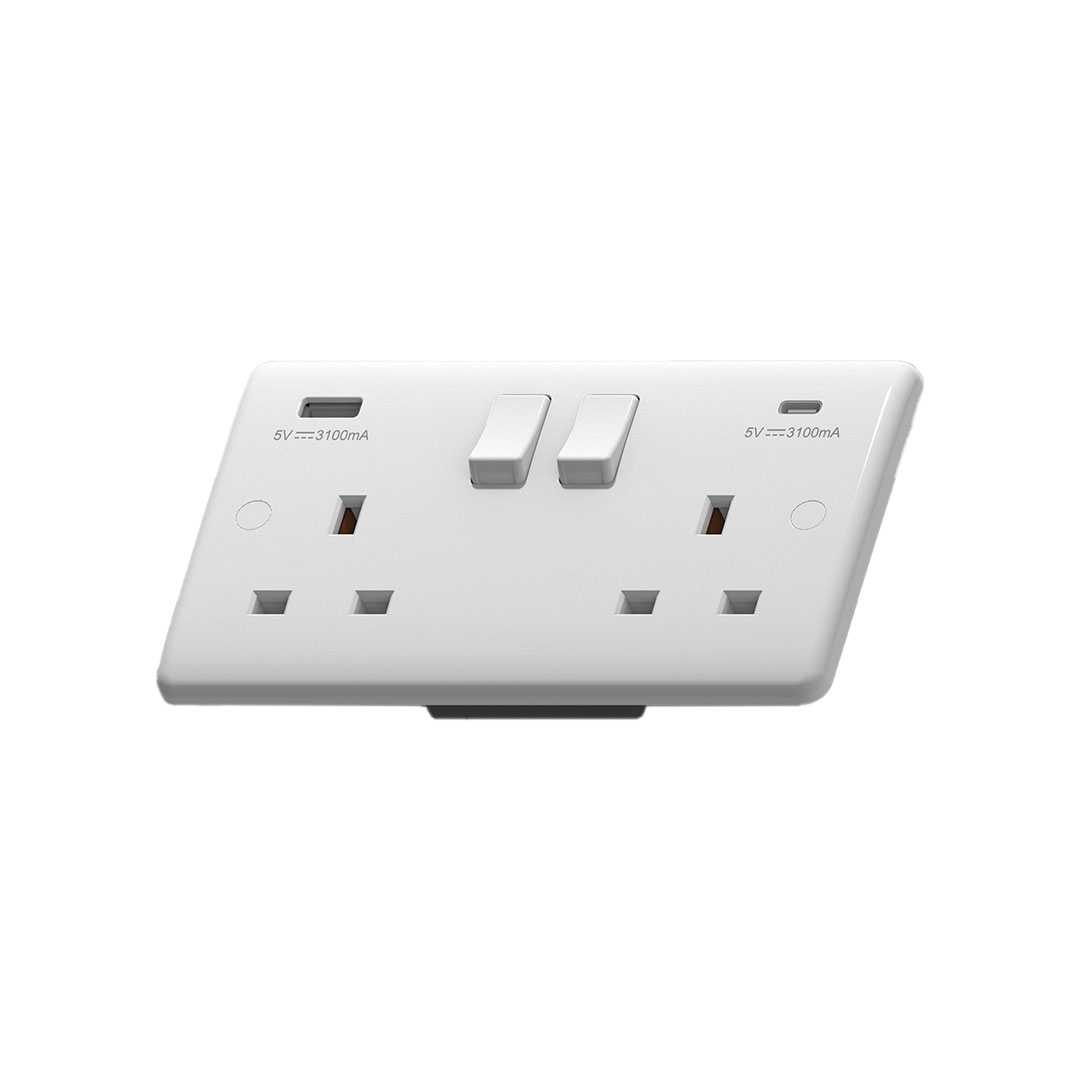 POWERLINK ACCESSORIES 13A SP 2-GANG ΔΙΠΛΗ ΠΡΙΖΑ ΜΕ ΔΙΠΛΟ ΦΟΡΤΙΣΤΗ USB TYPE-A & TYPE-C ΛΕΥΚΗ