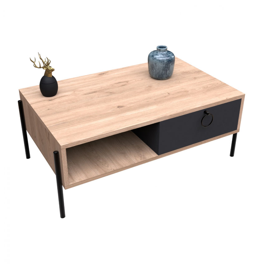 COFFEE TABLE HM9247.02 OAK BLACK 90X56X37.6CM