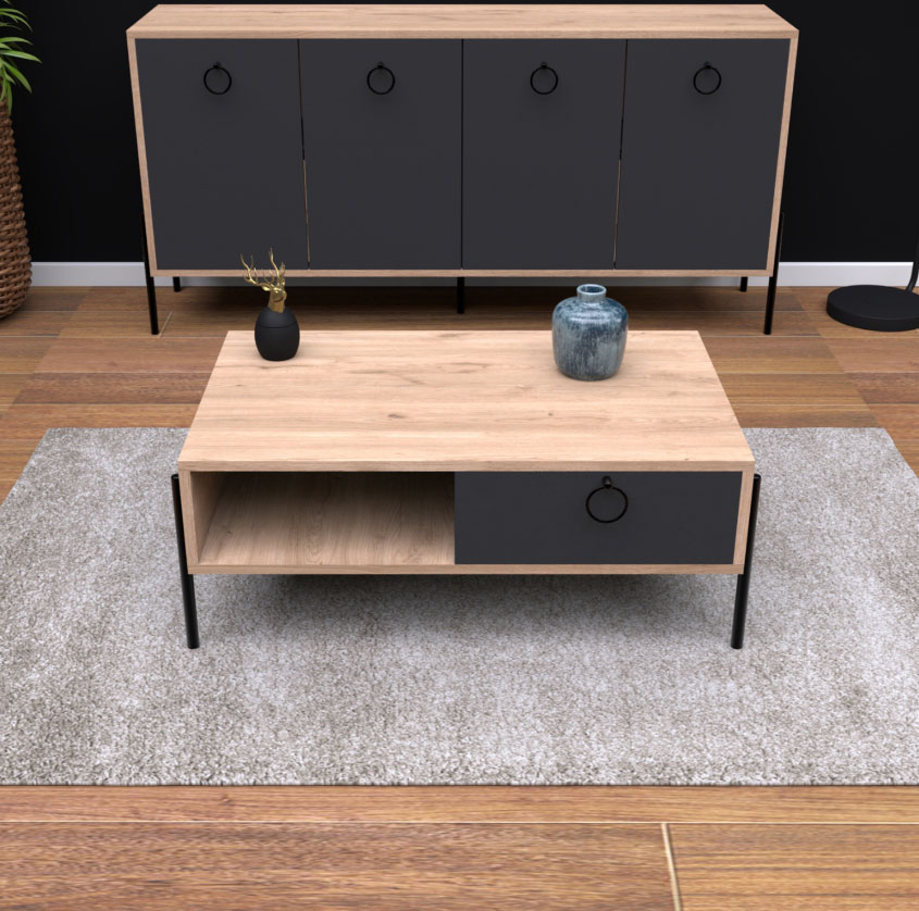 COFFEE TABLE HM9247.02 OAK BLACK 90X56X37.6CM