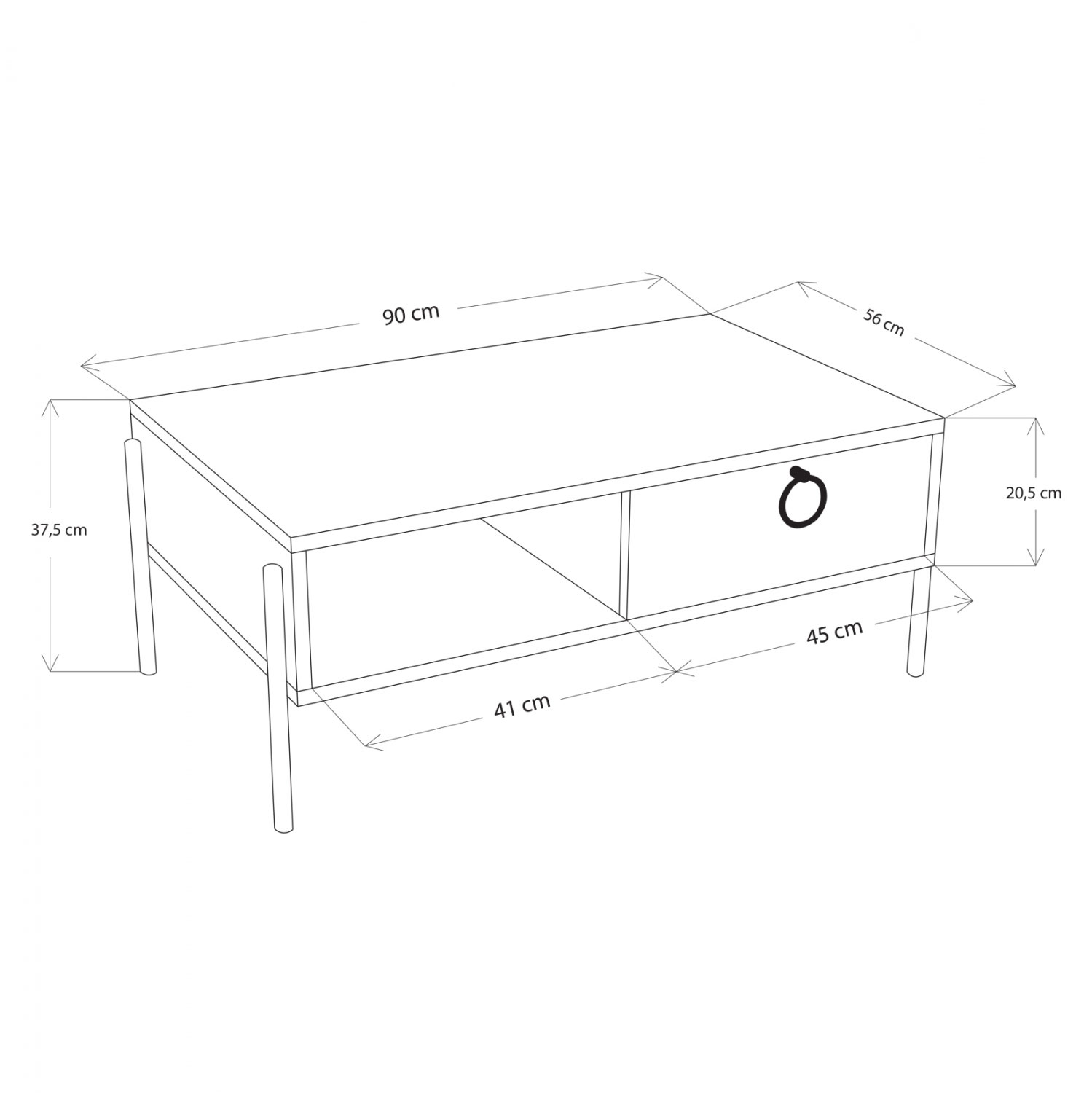 COFFEE TABLE HM9247.02 OAK BLACK 90X56X37.6CM