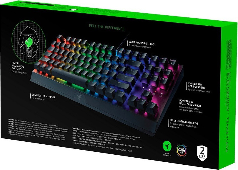 RAZER BLACKWIDOW V3 TENKEYLESS MECHANICAL GAMING KEYBOARD GREEN LAYOUT & SWITCHES