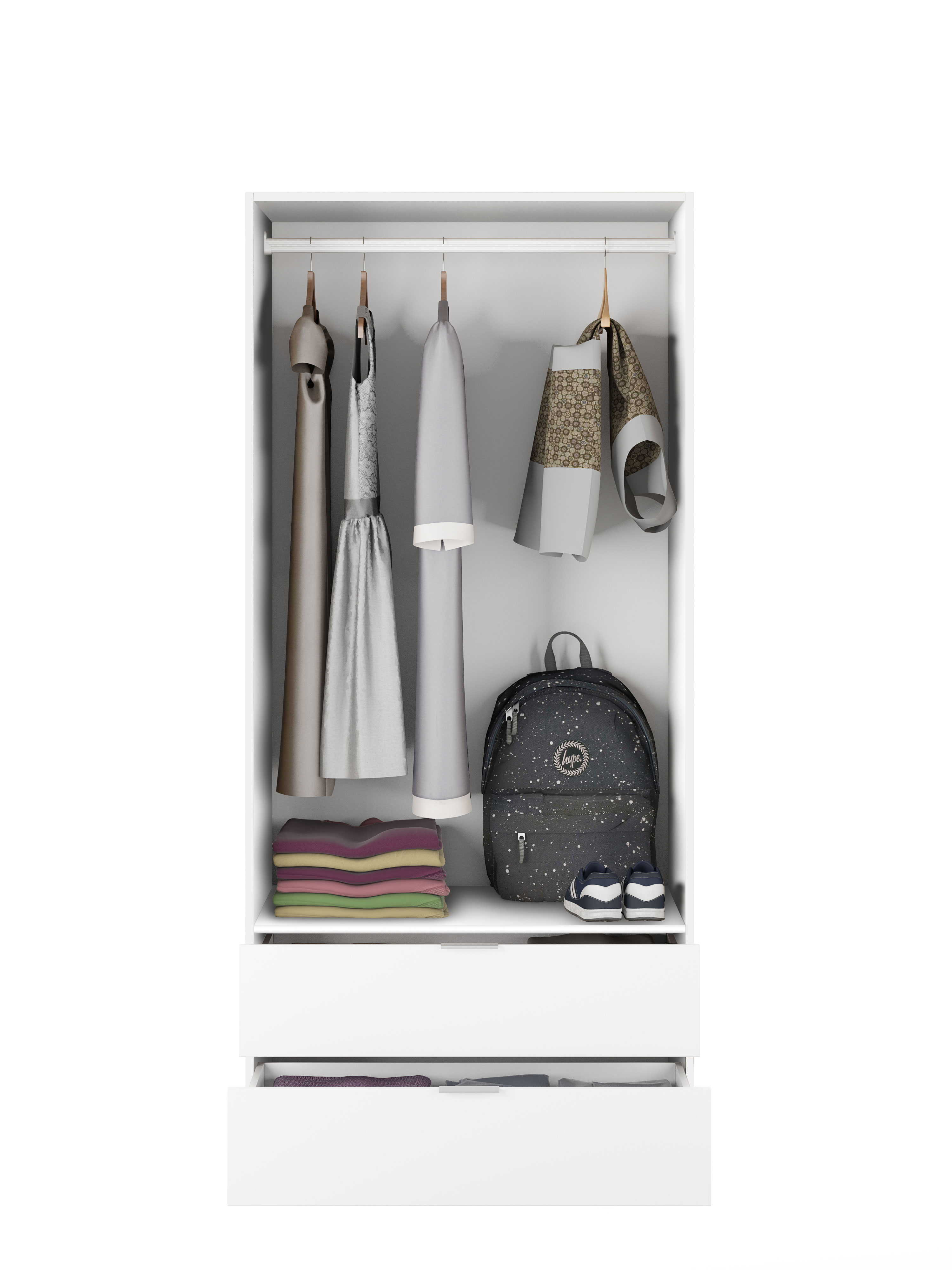 FORES LCX222O WARDROBE 2 DOORS AND 2 DRAWERS WHITE 180X81X52CM