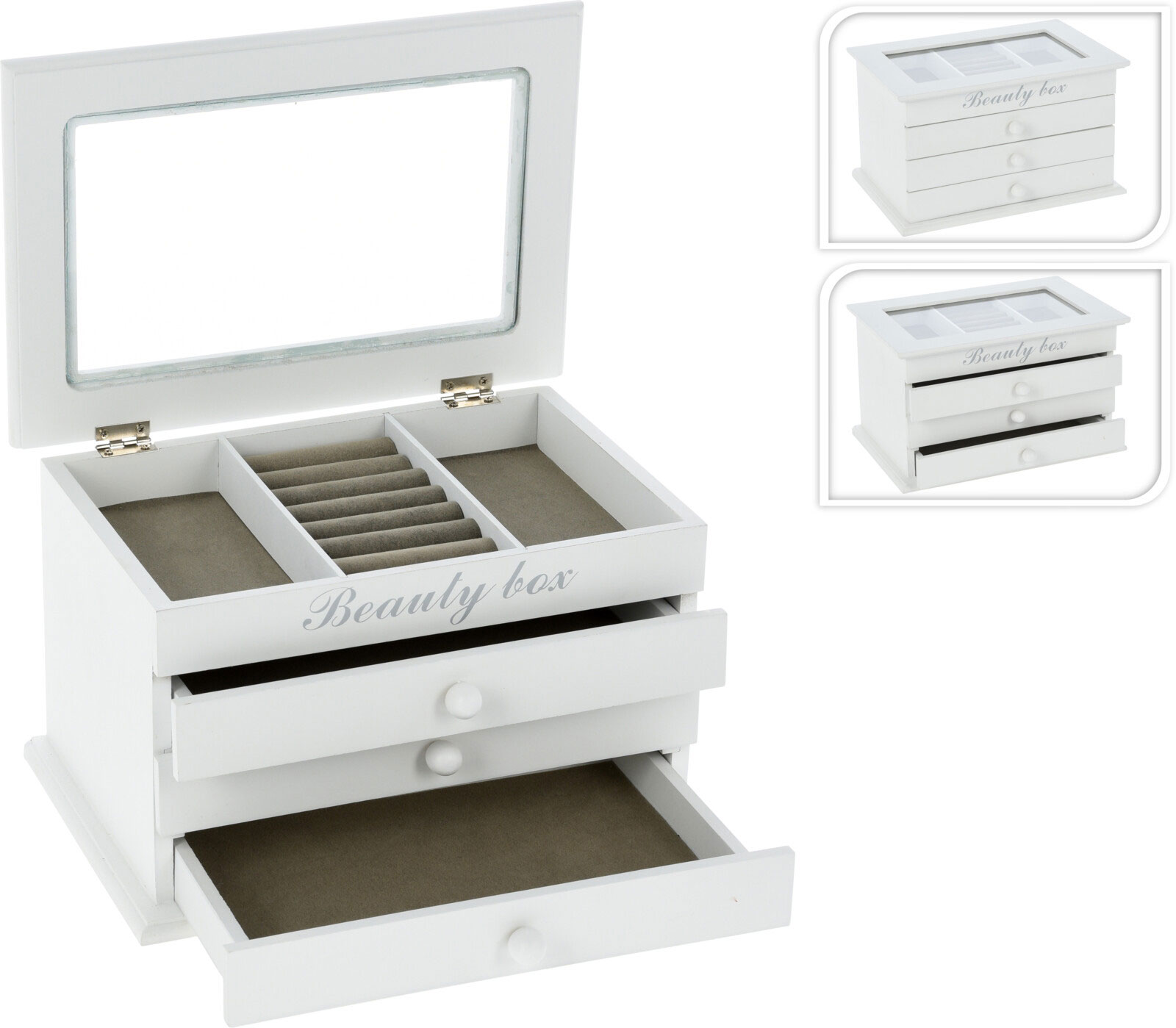 JEWELRY BOX 3 DRAWERS WHITE