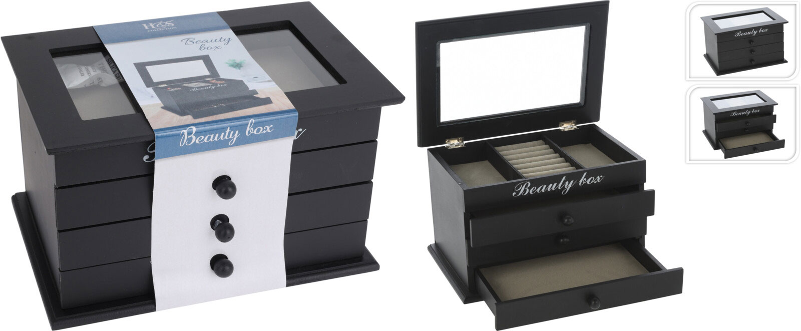 JEWELRY BOX 3 DRAWERS BLACK