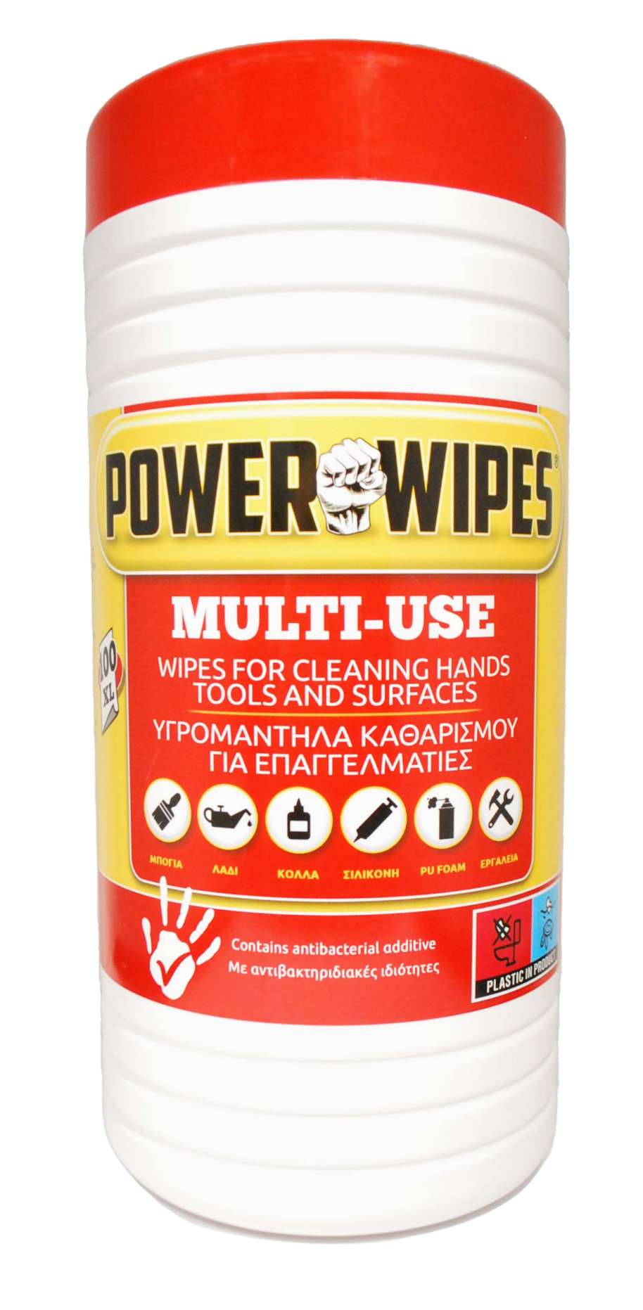 POWER WIPES CANISTER WHITE 100PCS