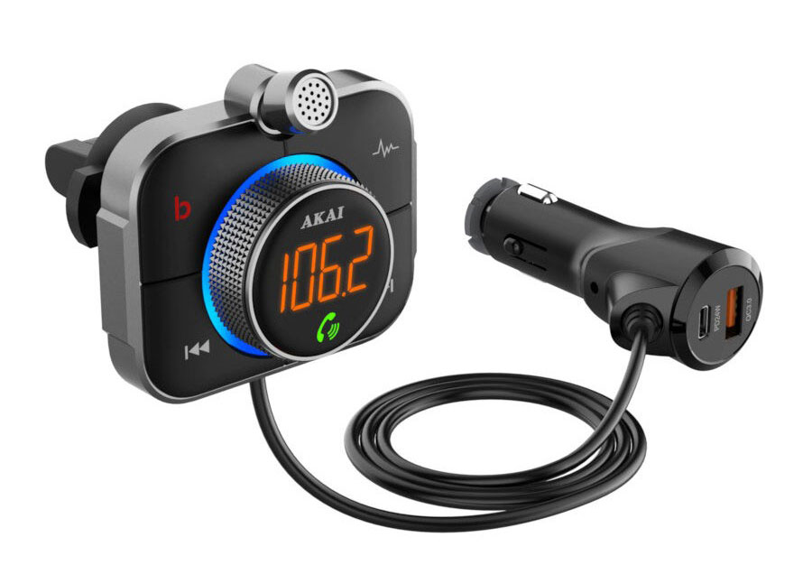 AKAI FMT-95BT FM TRANSMITTER ΚΑΙ ΦΟΡΤΙΣΤΗΣ ΜΕ BLUETOOTH MICRO SD FAST CHARGE USB TYPE-C LED ΚΑΙ HANDS FREE