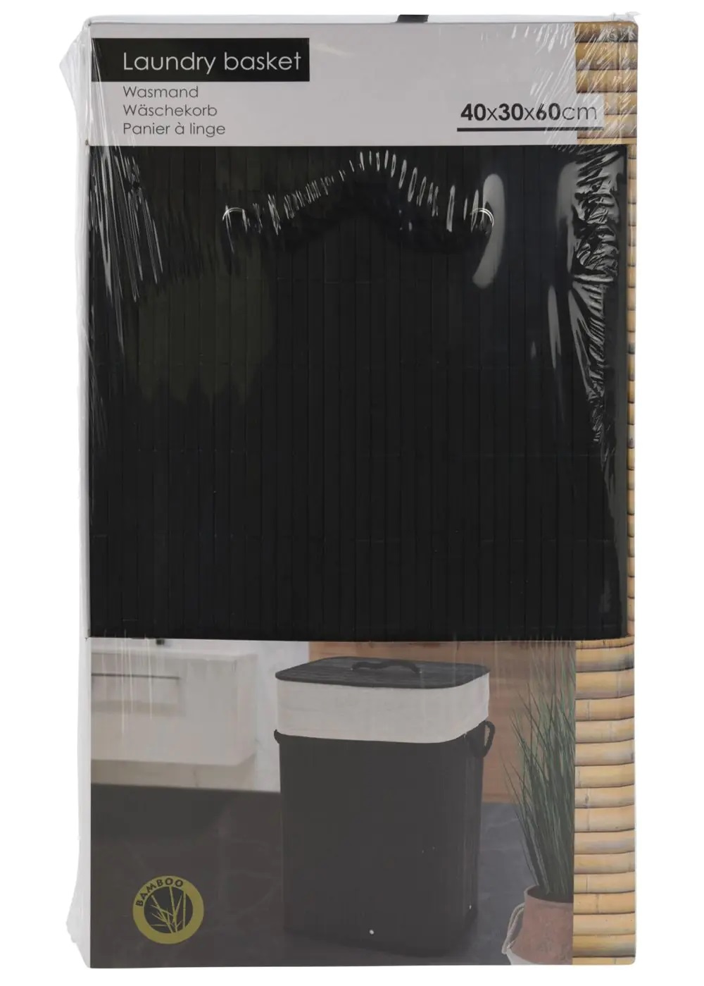 LAUNDRY BASKET BAMBOO FOLDABLE BLACK 40X30X60CM