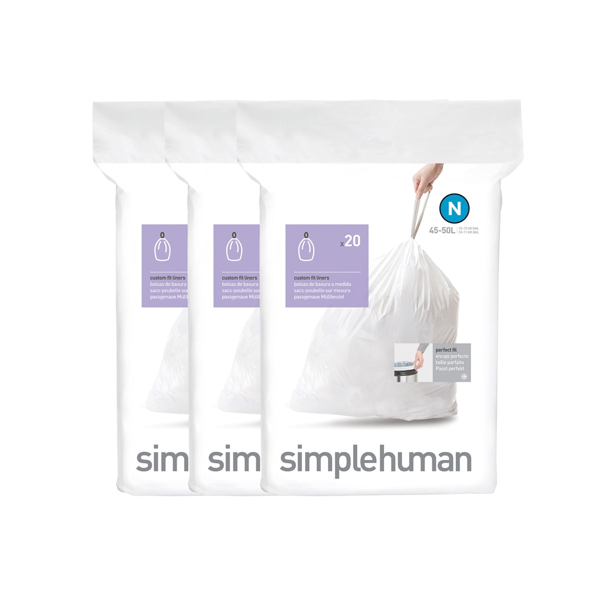 SIMPLEHUMAN BIN BAG LINER CODE N (45-50L) 20PCS