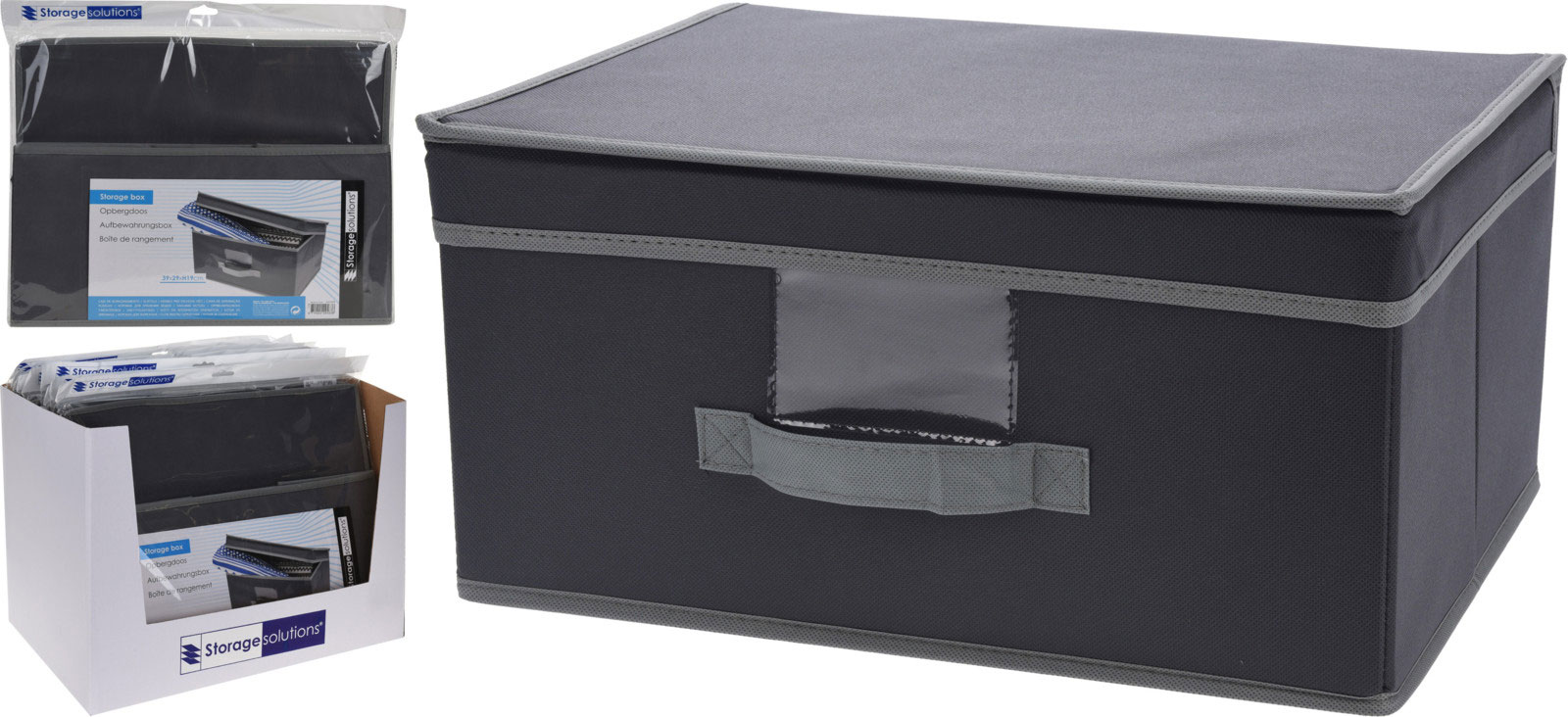 STORAGE BOX WITH FLIP LID GREY 39X29X19CM