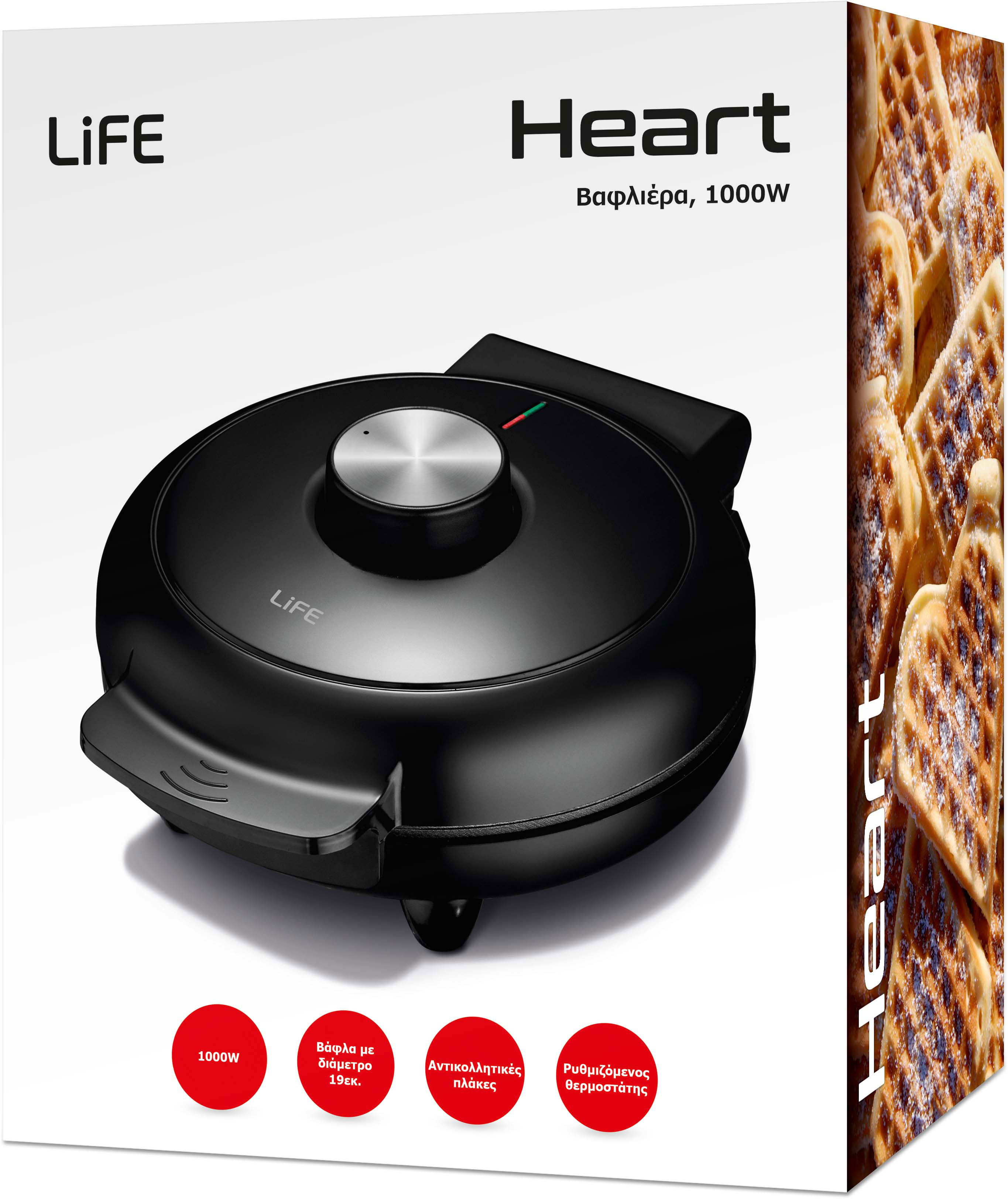 LIFE 221-0230 HEART WAFFLE MAKER 1000W