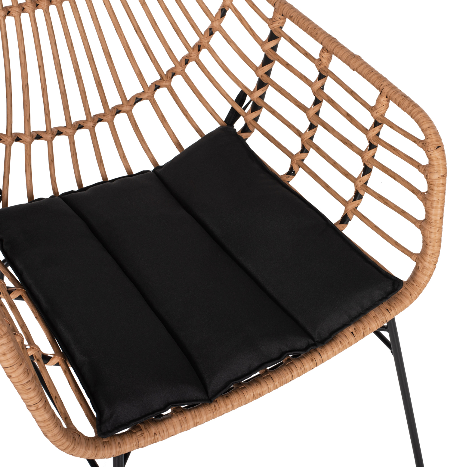 WICKER ARMCHAIR PROFESSIONAL BLACK METAL RATTAN BEIGE & CUSHION FB95864.01 58.5x60.5x80 cm.