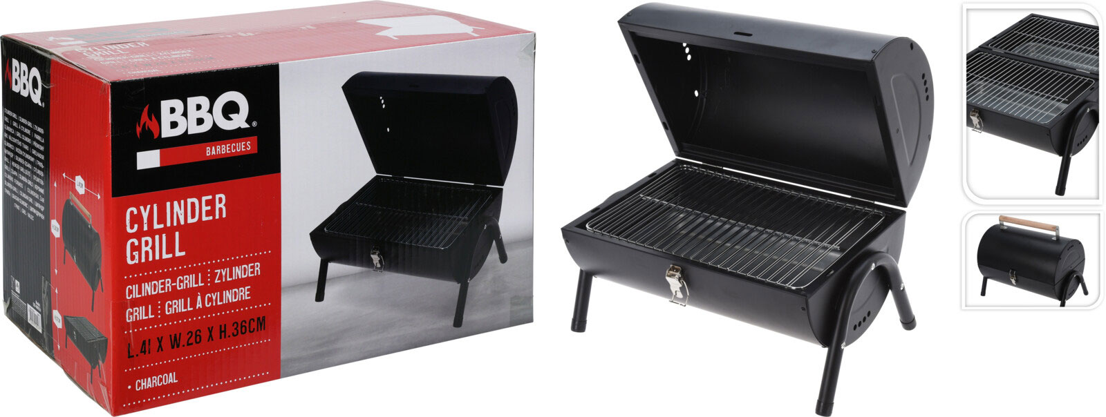 BBQ CYLINDER SHAPE MAT BLACK GRILL HEIGHT 17CM 41X26XH36CM