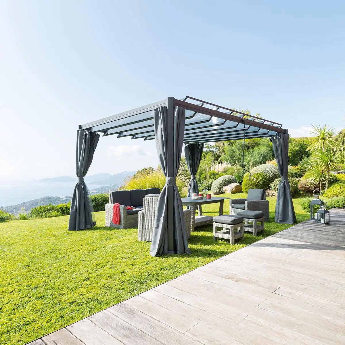 HESPERIDE BELIZE ALUMINIUM PERGOLA WITH LOUVERED ROOF 3X3.8M