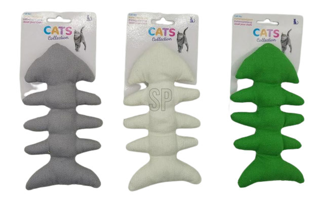 CAT TOY FISH BONE WITH CATNIP 3 ASSORTED COLORS